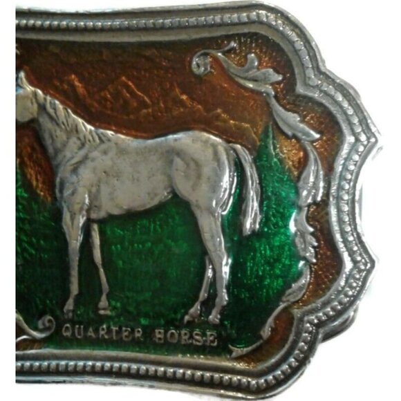 Pewter Belt Buckle Quarter Horse enameled Equestrian - Picture 5 of 7